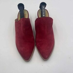 Dolce Vita Womens Burgundy Suede Pointed Toe Mules Stacked Block Heel Shoes 8